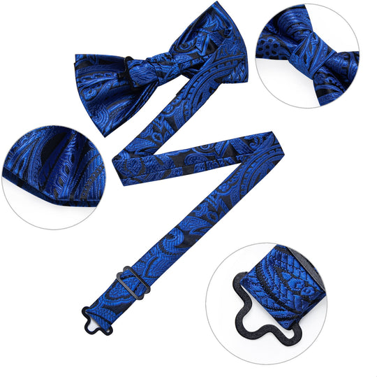 Blue Paisley Pre - tied Bow Tie Hanky Cufflinks Set - LH - 0171 - SimonVon Shop