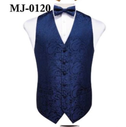 Blue Paisley Waistcoat and Bowtie Pocket Square Cufflink Vest Set - MJ - 0120 - SimonVon Shop