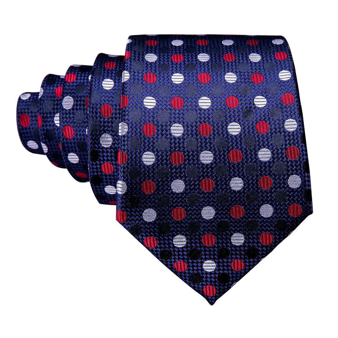 Blue White Red polka Dot Silk Tie Handkerchief Cufflinks Set - N - 5284 - SimonVon Shop