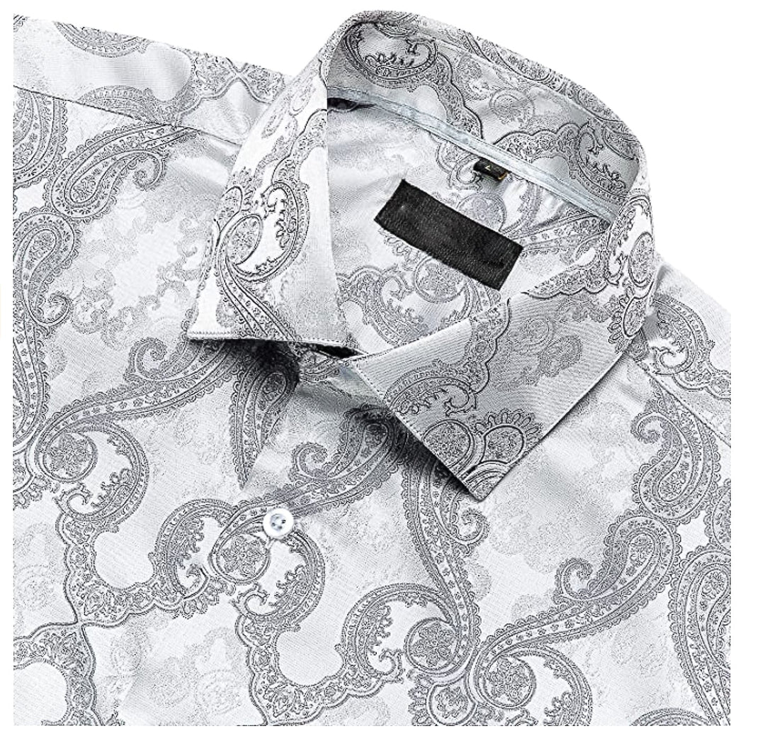 Bright Grey Paisley Casual Shirts. CY - 0021 - SimonVon Shop