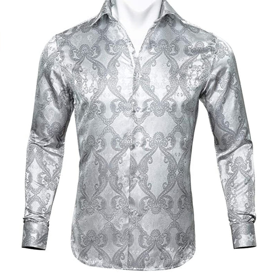 Bright Grey Paisley Casual Shirts. CY - 0021 - SimonVon Shop