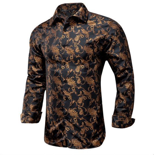 BROWN GOLDEN FLORAL POLYESTER MEN'S SHIRT - CY - 1012 - SimonVon Shop