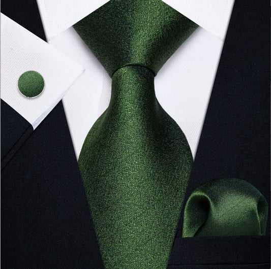 BROWN GREEN SOLID MEN'S TIE POCKET SQUARE HANDKERCHIEF SET - N - 9533 - SimonVon Shop