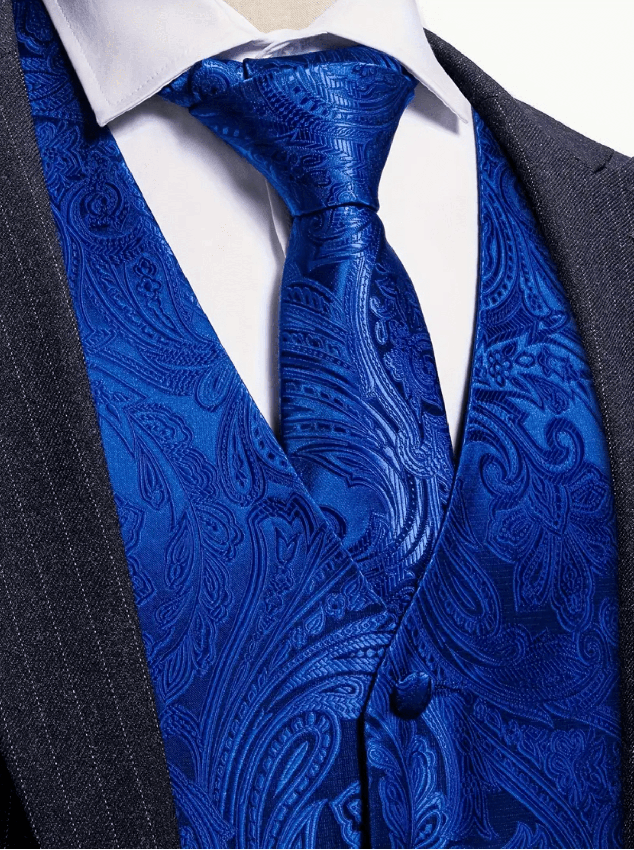 Cerulean Blue Paisley Silk Vest Necktie Pocket Square Cufflinks Set- MJ-2793 - SimonVon Shop