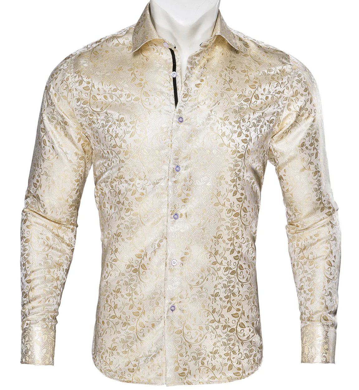 Champagne Floral Silk Men's Shirt - CY - 0053 - SimonVon Shop