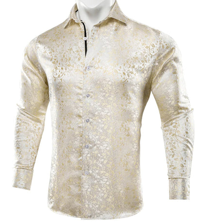 Champagne Floral Silk Men's Shirt - CY - 0053 - SimonVon Shop