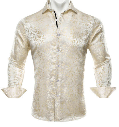 Champagne Floral Silk Men's Shirt - CY - 0053 - SimonVon Shop