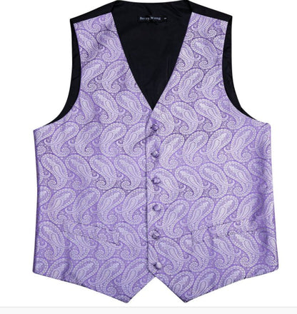 Classy Men's Light Purple Paisley Silk Vest Necktie Pocket square Cufflinks - MJ - 2041 - SimonVon Shop