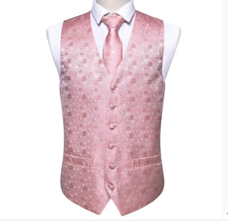 Classy Men's Pink Floral Silk Vest Necktie Pocket square Cufflinks - MJ - 2088 - SimonVon Shop