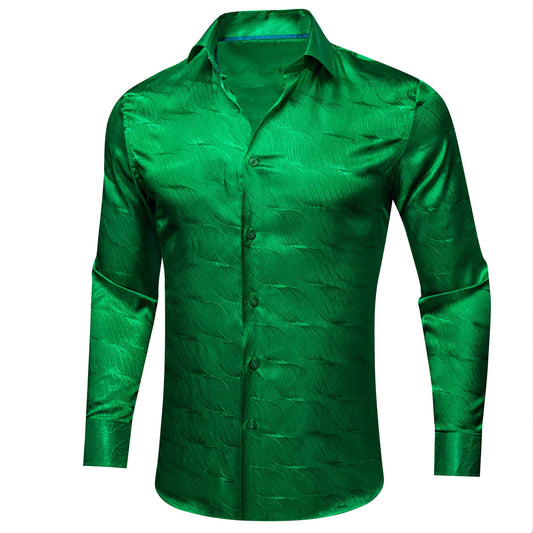 Cobalt Green Ripple Silk Men's Shirt - CY - 0680 - SimonVon Shop