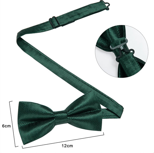 Dark Green Solid Pre - tied Bow Tie Hanky Cufflinks Set - LH - 0160 - SimonVon Shop