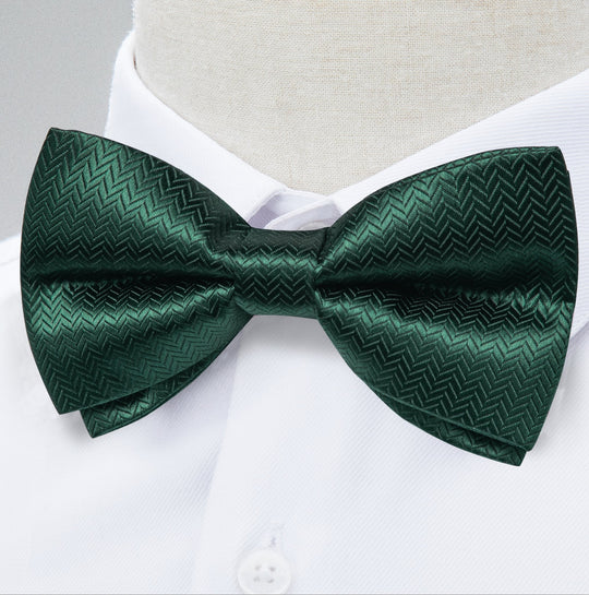 Dark Green Solid Pre - tied Bow Tie Hanky Cufflinks Set - LH - 0160 - SimonVon Shop