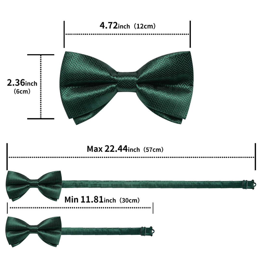 Dark Green Solid Pre - tied Bow Tie Hanky Cufflinks Set - LH - 0160 - SimonVon Shop