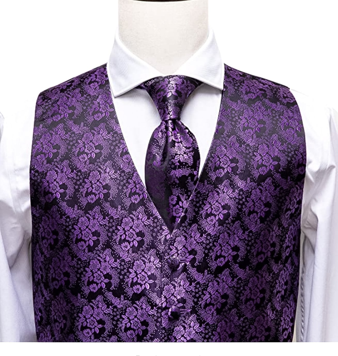 Dark Purple Waistcoat Vest, Necktie, Pocket Square, Cufflinks Set - MJ - 0015 - SimonVon Shop