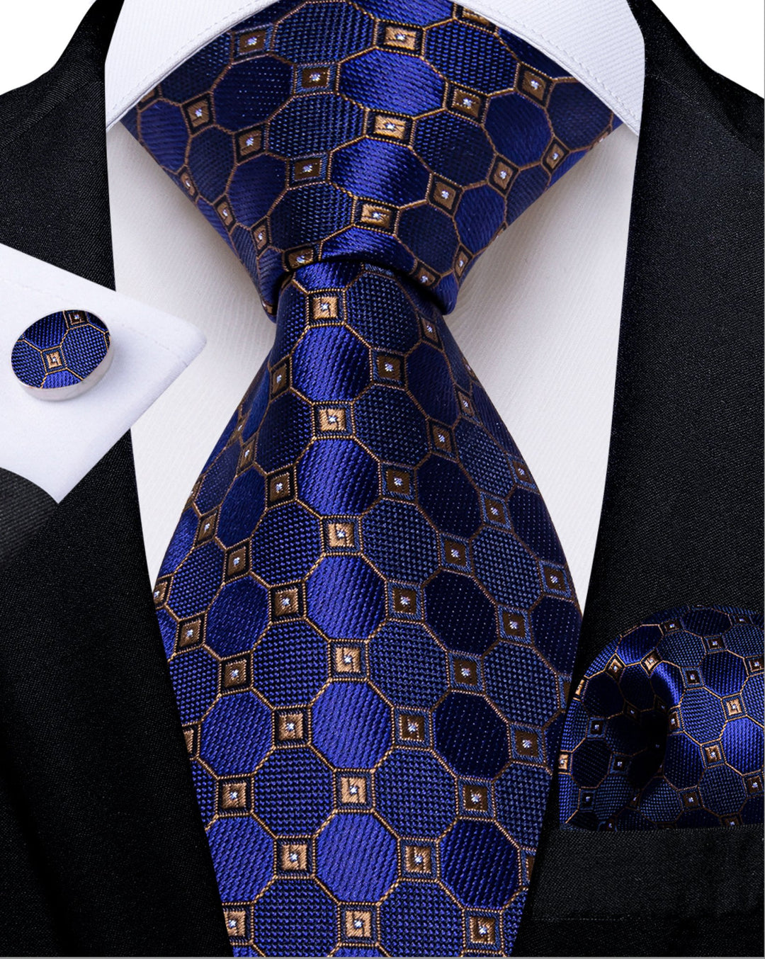 DarkSlateBlue Men's Tie Peru Polka Dots Pocket Square Cufflinks Set - N - 8400 - SimonVon Shop
