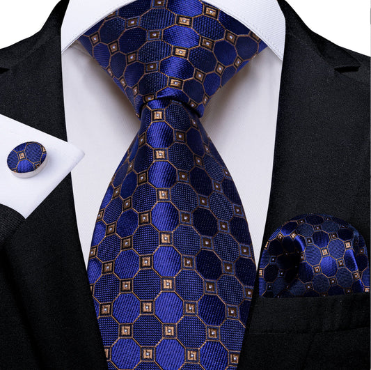 DarkSlateBlue Men's Tie Peru Polka Dots Pocket Square Cufflinks Set - N - 8400 - SimonVon Shop