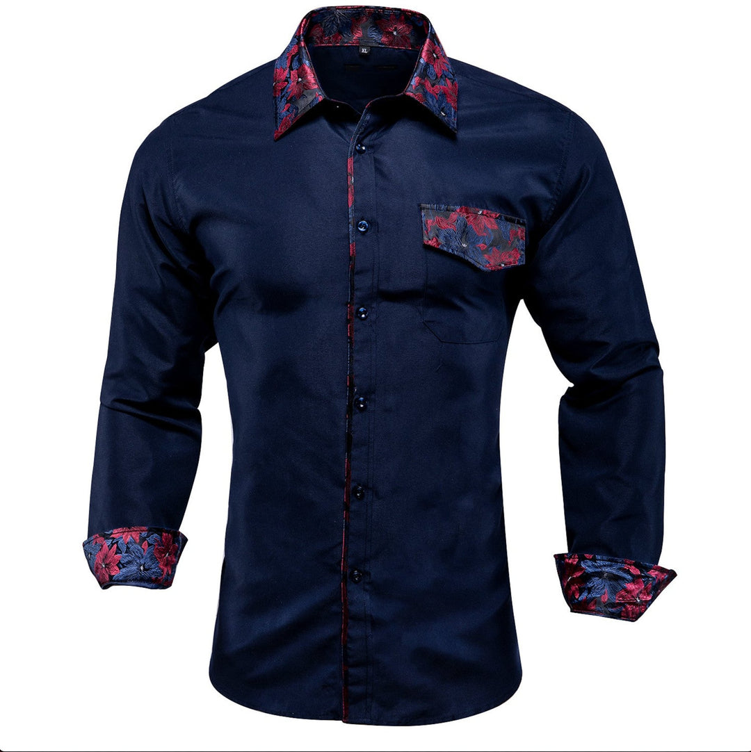 Deep Blue Red Stitching Shirt - CY - 1205 - SimonVon Shop
