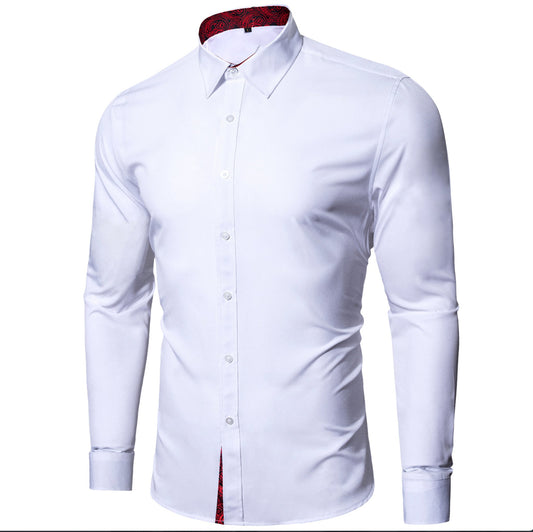 Formal White Red Splicing Men's Shirt - CY - 0324 - SimonVon Shop