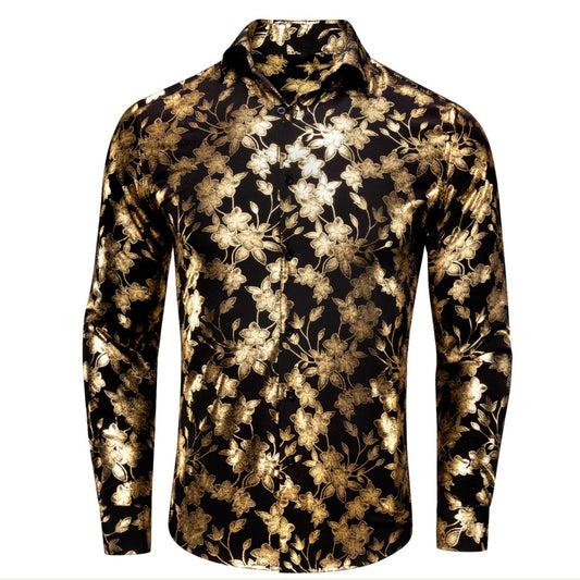 Golden Black Flower Men's Shirt - CY - 1049 - SimonVon Shop