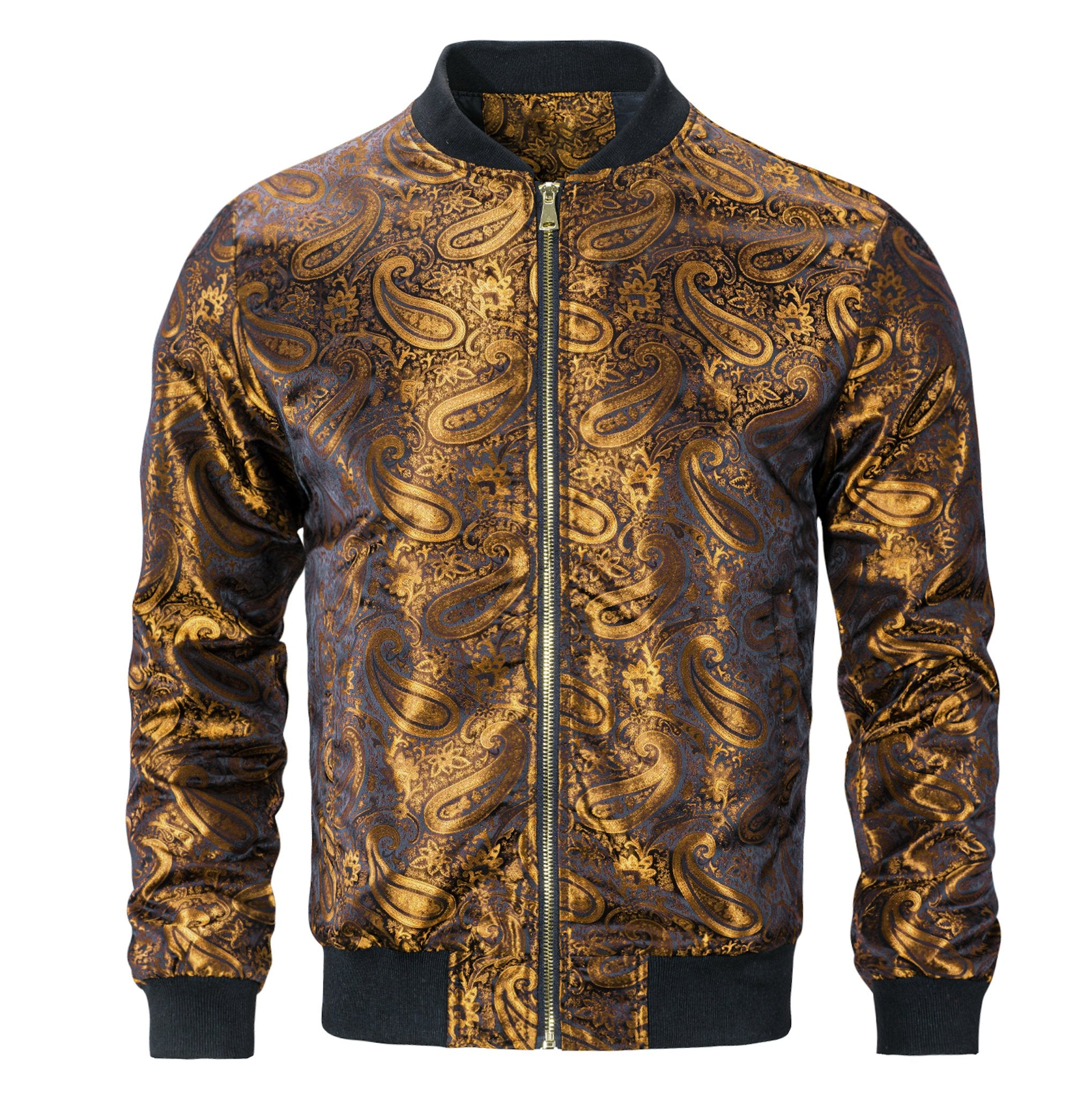 Golden Black Paisley Men's Lightweight Zip Jacket Casual-JK-2008 - SimonVon Shop