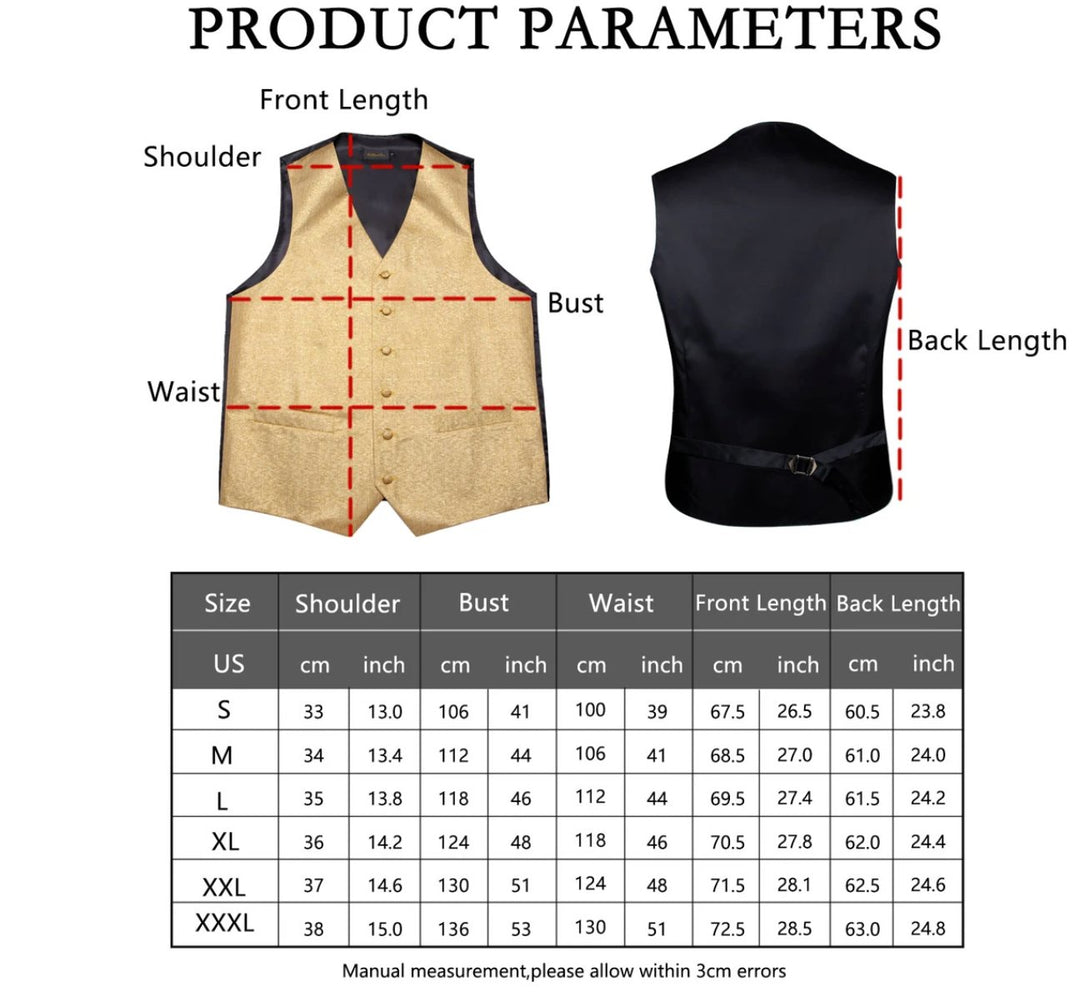 Golden Solid Jacquard Silk Men's 4pc Waistcoat Vest Necktie Pocket Square Cufflinks Set - MJ - 0122 - SimonVon Shop