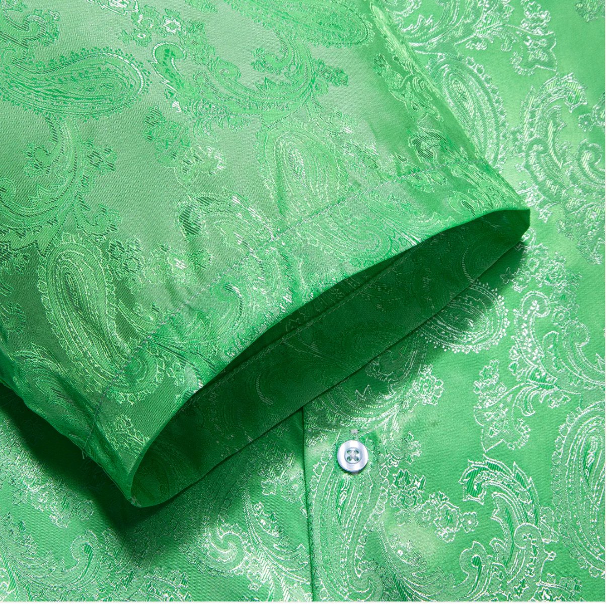 Grass Green Paisley Silk Men's Short Sleeve Shirt - CY - 1463 - SimonVon Shop