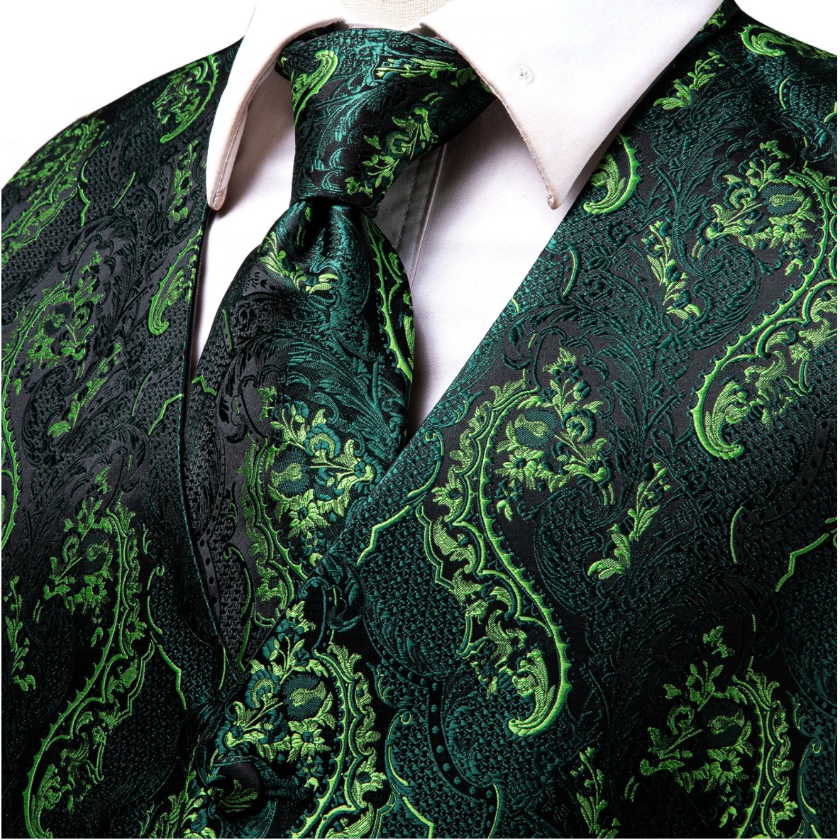 Green Yellow 4 PC Paisley Waistcoat and Necktie Pocket Square Cufflink Vest Set - MJ - 0025 - SimonVon Shop