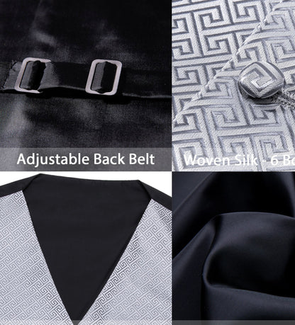 Grey Geometry Silk Vest Necktie Pocket square Cufflinks - MJ - 2007 - SimonVon Shop