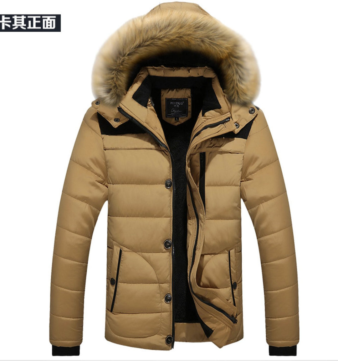 Khaki Mens Hooded Down Coat Winter Warm Ultra Light Down Jacket - SimonVon Shop