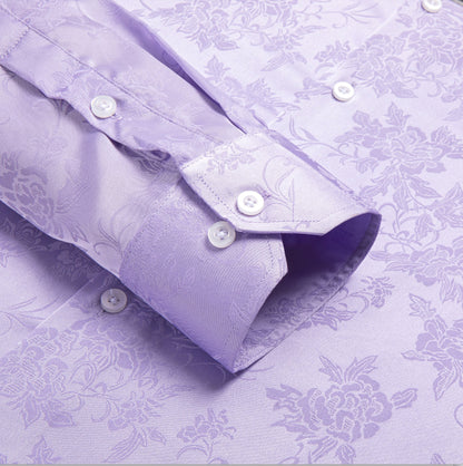 Lilac Purple Floral Silk Men's Long Sleeve Shirt - 1645 - SimonVon Shop