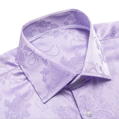 Lilac Purple Floral Silk Men's Long Sleeve Shirt - 1645 - SimonVon Shop