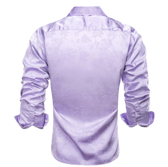 Lilac Purple Floral Silk Men's Long Sleeve Shirt - 1645 - SimonVon Shop