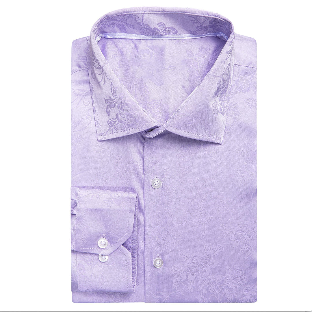 Lilac Purple Floral Silk Men's Long Sleeve Shirt - 1645 - SimonVon Shop