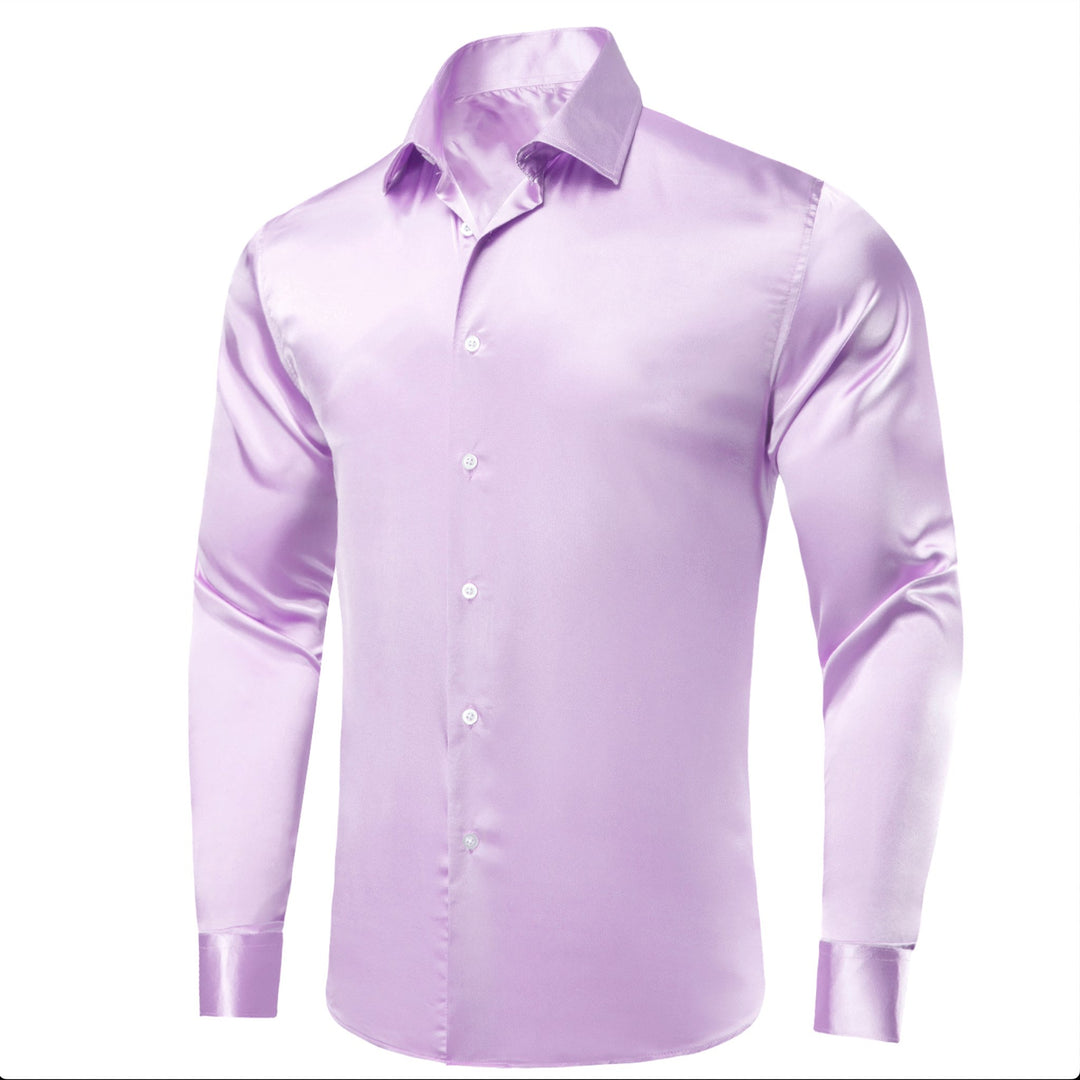 Lilac Purple Solid Satin Men's Long Sleeve Dress Shirt - CY - 1641 - SimonVon Shop