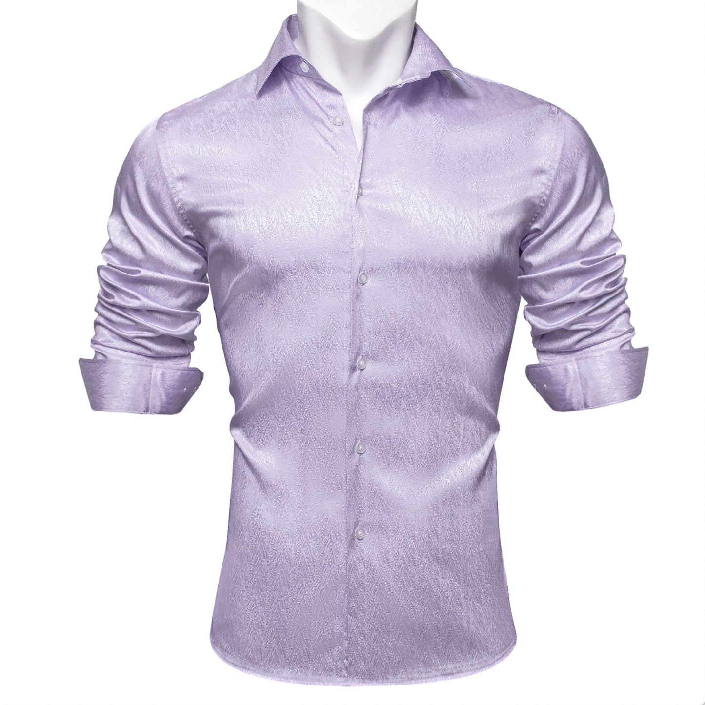 Lilac Purple Solid Silk Men's Long Sleeve Dress Shirt - CY - 0552 - SimonVon Shop