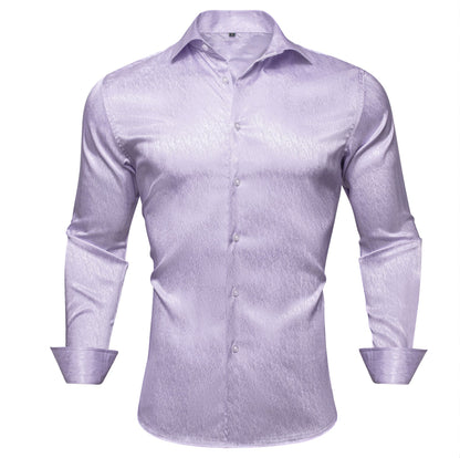 Lilac Purple Solid Silk Men's Long Sleeve Dress Shirt - CY - 0552 - SimonVon Shop