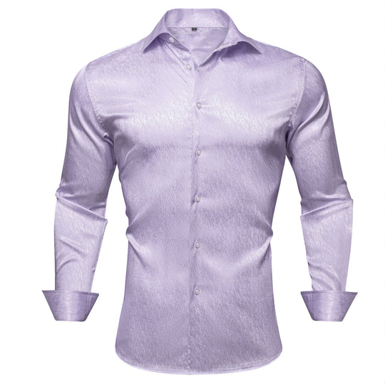 Lilac Purple Solid Silk Men's Long Sleeve Dress Shirt - CY - 0552 - SimonVon Shop