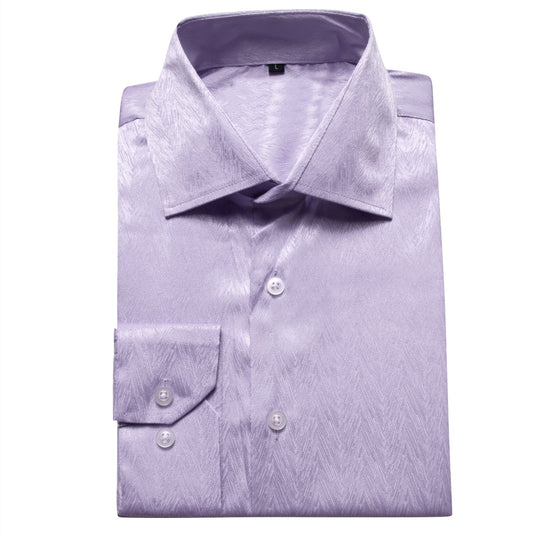 Lilac Purple Solid Silk Men's Long Sleeve Dress Shirt - CY - 0552 - SimonVon Shop
