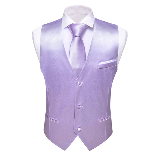 Luxury Light Purple Solid Silk Necktie Bowtie Hanky Cufflinks Waistcoat Vest Set - MJ - 2671 - SimonVon Shop