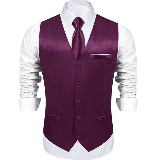 Luxury Purple Solid Satin Waistcoat Vest Set - MJ - 0648 - SimonVon Shop