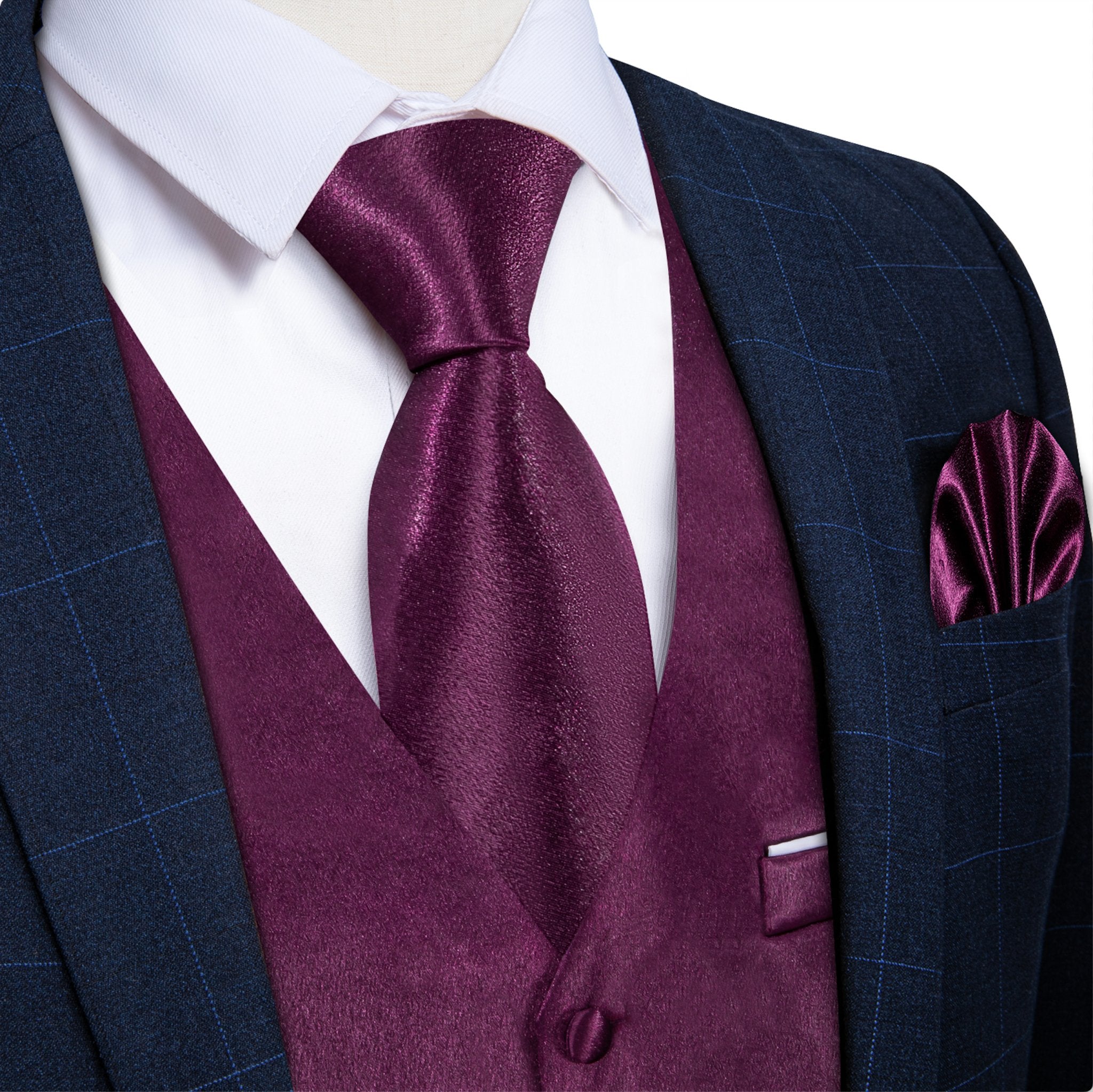 Luxury Purple Solid Satin Waistcoat Vest Set-MJ-0648 - SimonVon Shop