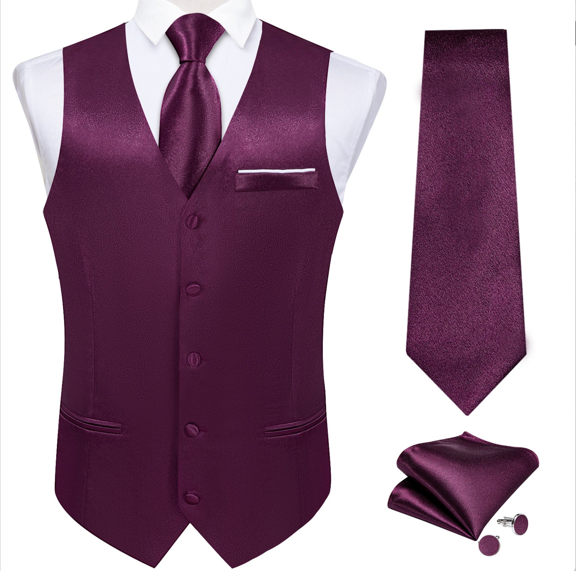 Luxury Purple Solid Satin Waistcoat Vest Set - MJ - 0648 - SimonVon Shop