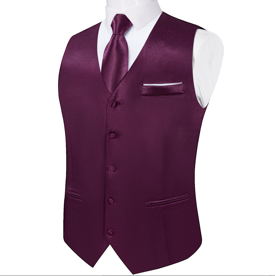 Luxury Purple Solid Satin Waistcoat Vest Set - MJ - 0648 - SimonVon Shop