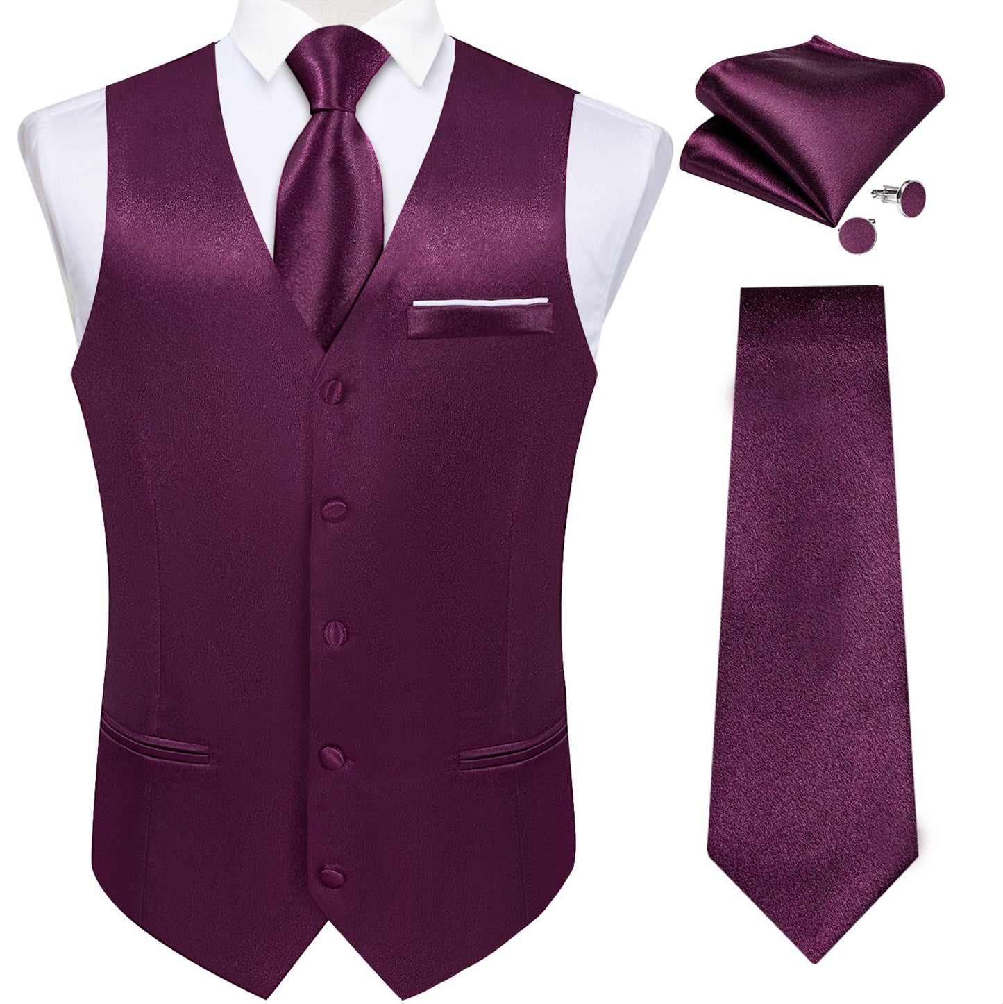 Luxury Purple Solid Satin Waistcoat Vest Set - MJ - 0648 - SimonVon Shop