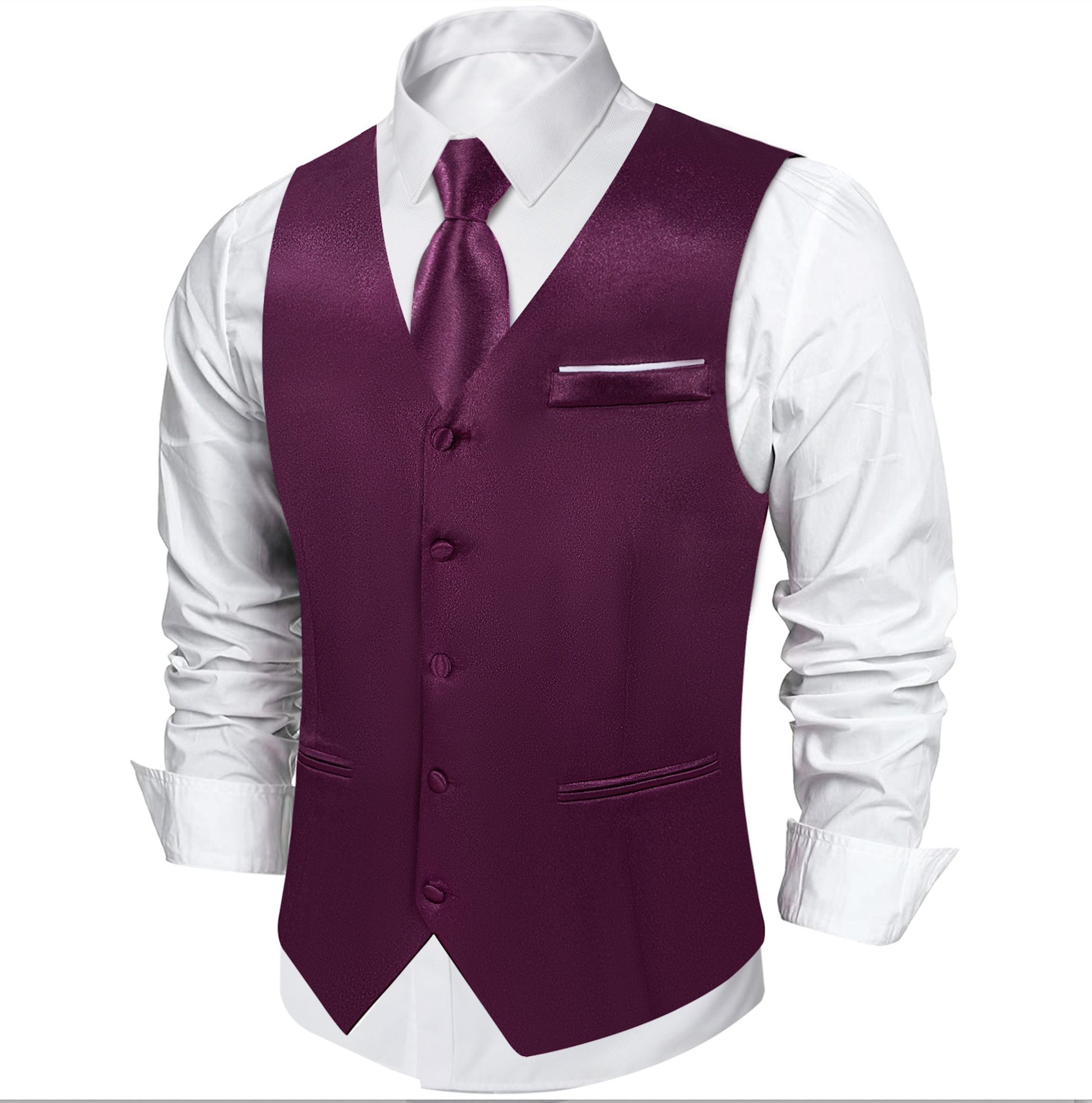 Luxury Purple Solid Satin Waistcoat Vest Set - MJ - 0648 - SimonVon Shop