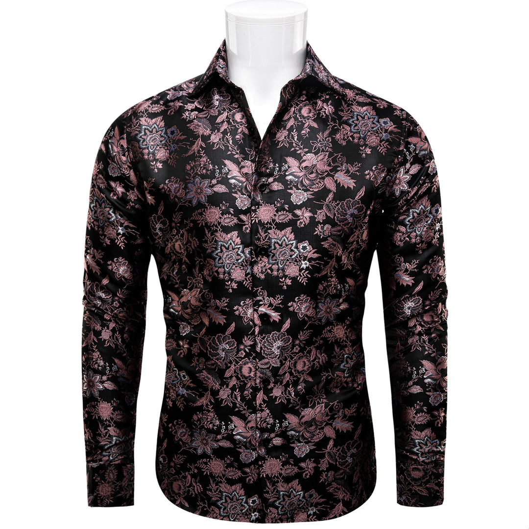 Maroon Black Flower Men's Shirt - CY - 9008 - SimonVon Shop