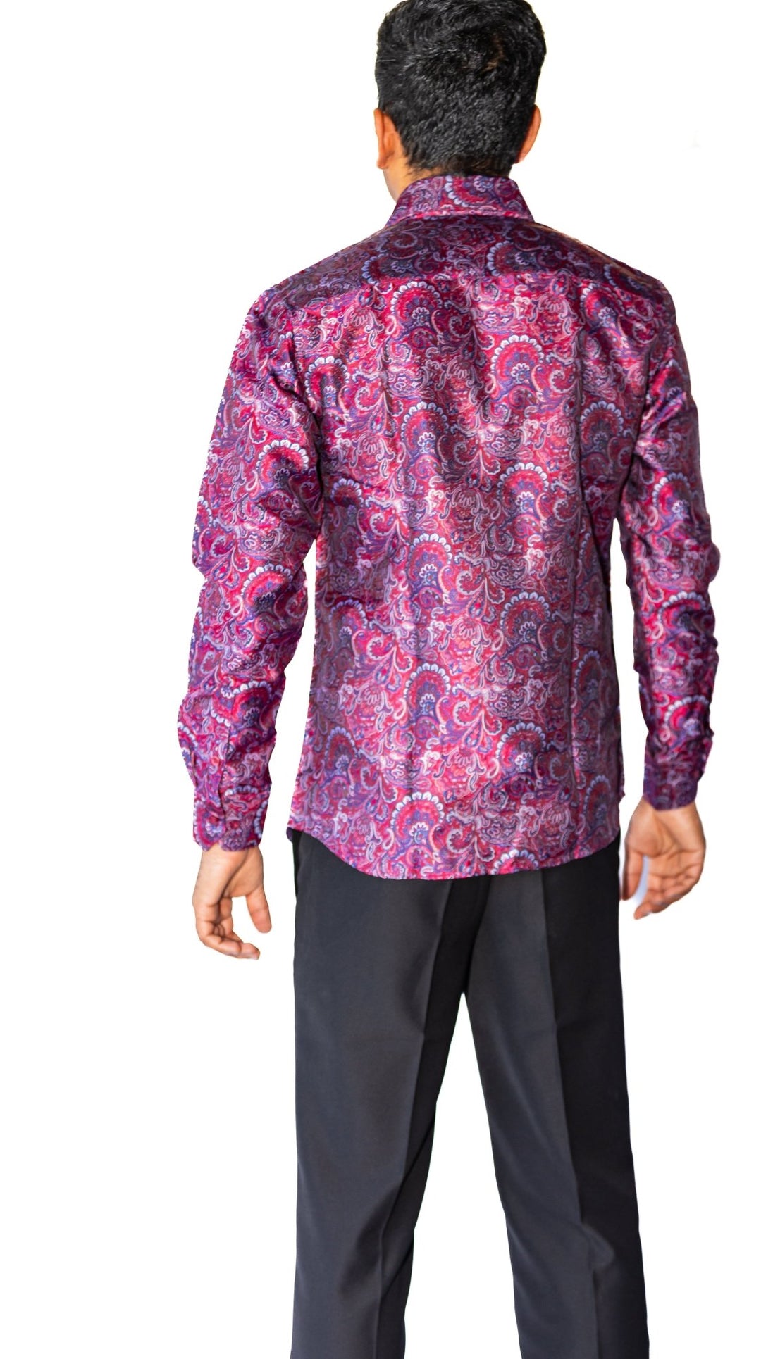 Maroon Blue Paisley Silk Men's Shirt- CY-0042 - SimonVon Shop