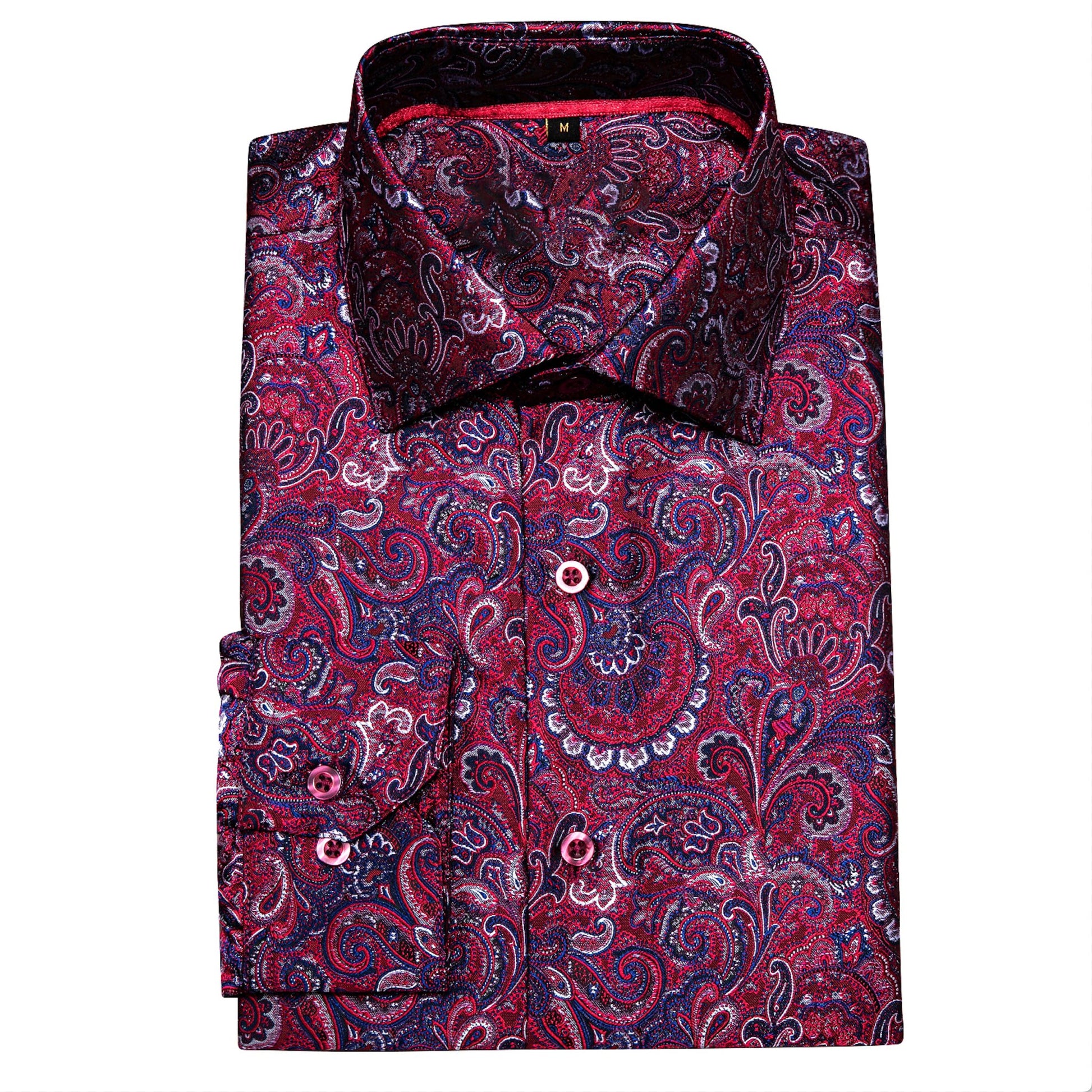 Maroon Blue Paisley Silk Men's Shirt - CY - 0042 - SimonVon Shop