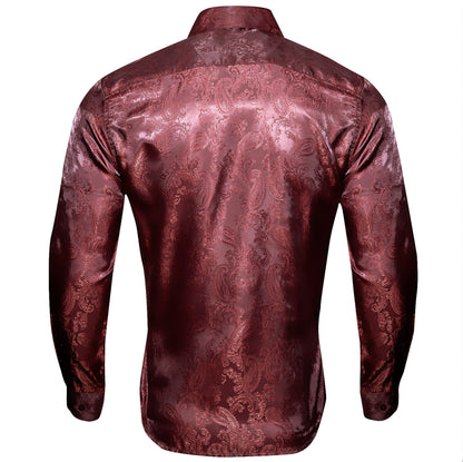 Maroon Paisley Men's Silk Long Sleeves Shirt - CY - 0090 - SimonVon Shop