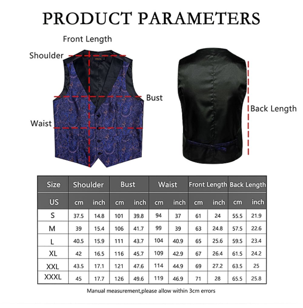 Men's Black Red Christmas Tree Silk Tie Hanky Cufflinks Waistcoat Vest Set - MJ - 2577 - SimonVon Shop